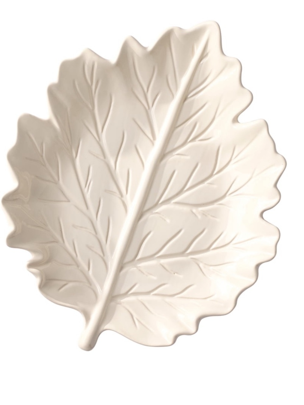 Better Homes & Gardens Figural Leaf Stoneware Serving Platter, Cream, 12 in × 10